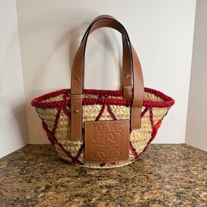 Loewe Limited Edition Small Palm Leaf and Calfskin Basket Bag with Red Felt